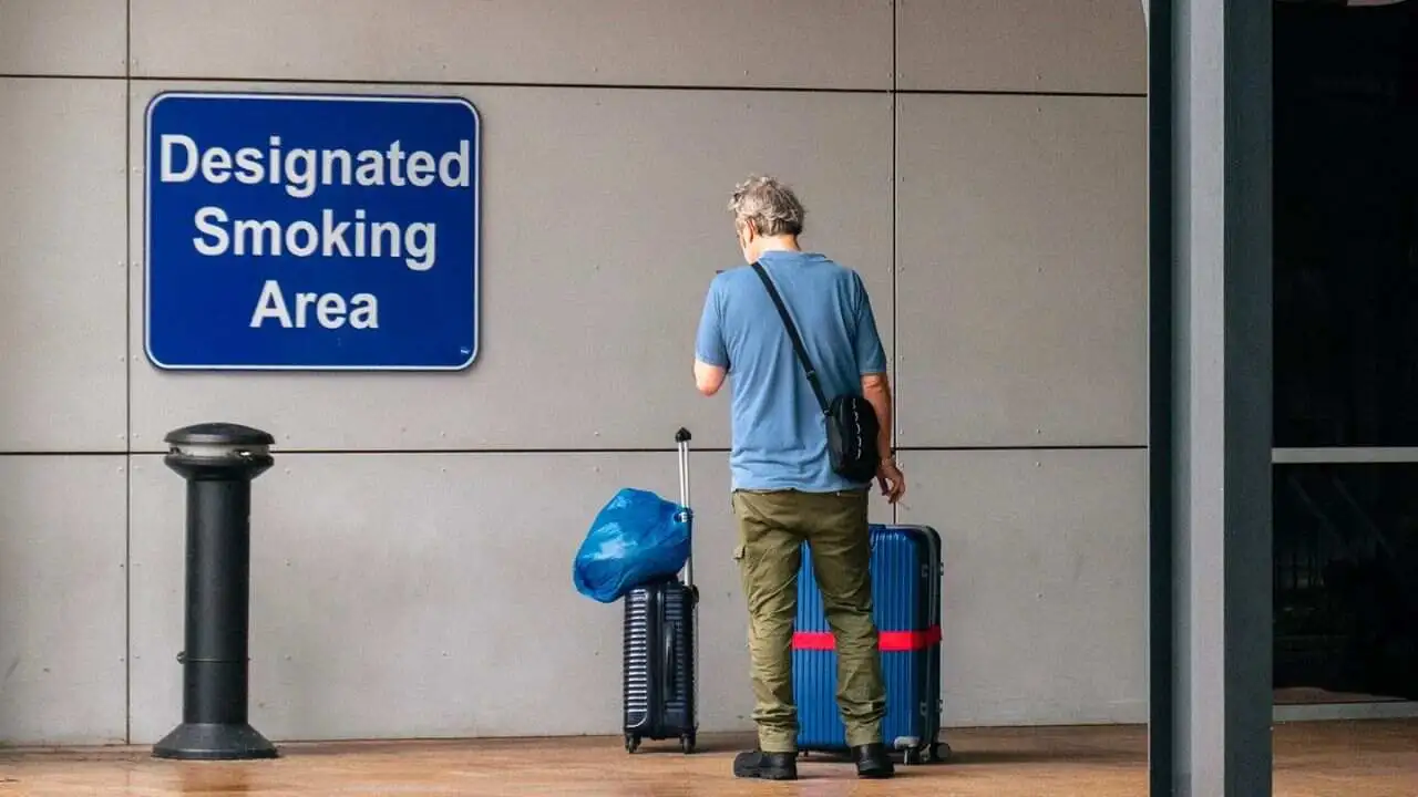 Smoking area at DFW Airport outside terminal