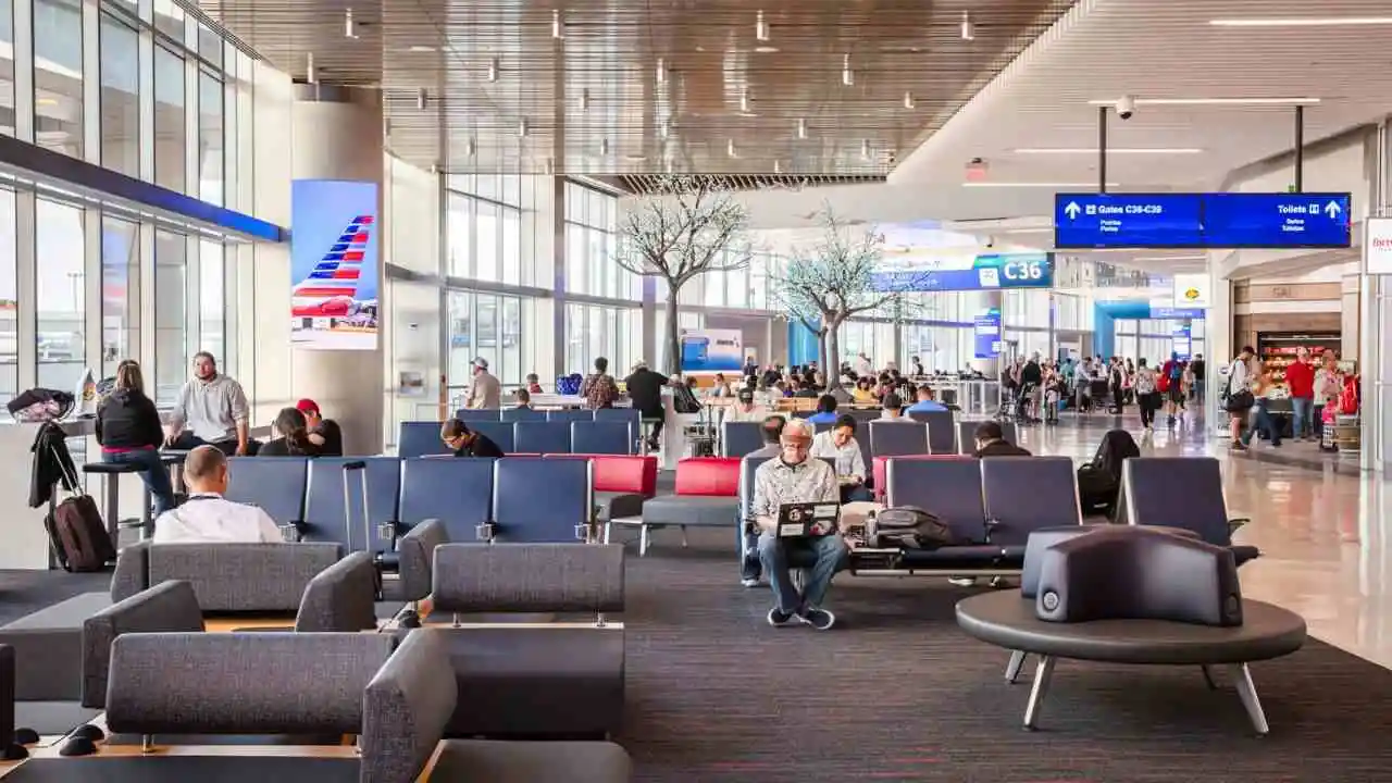 Terminal C at Dallas Fort Worth International Airport showing gates, airlines, and passenger facilities