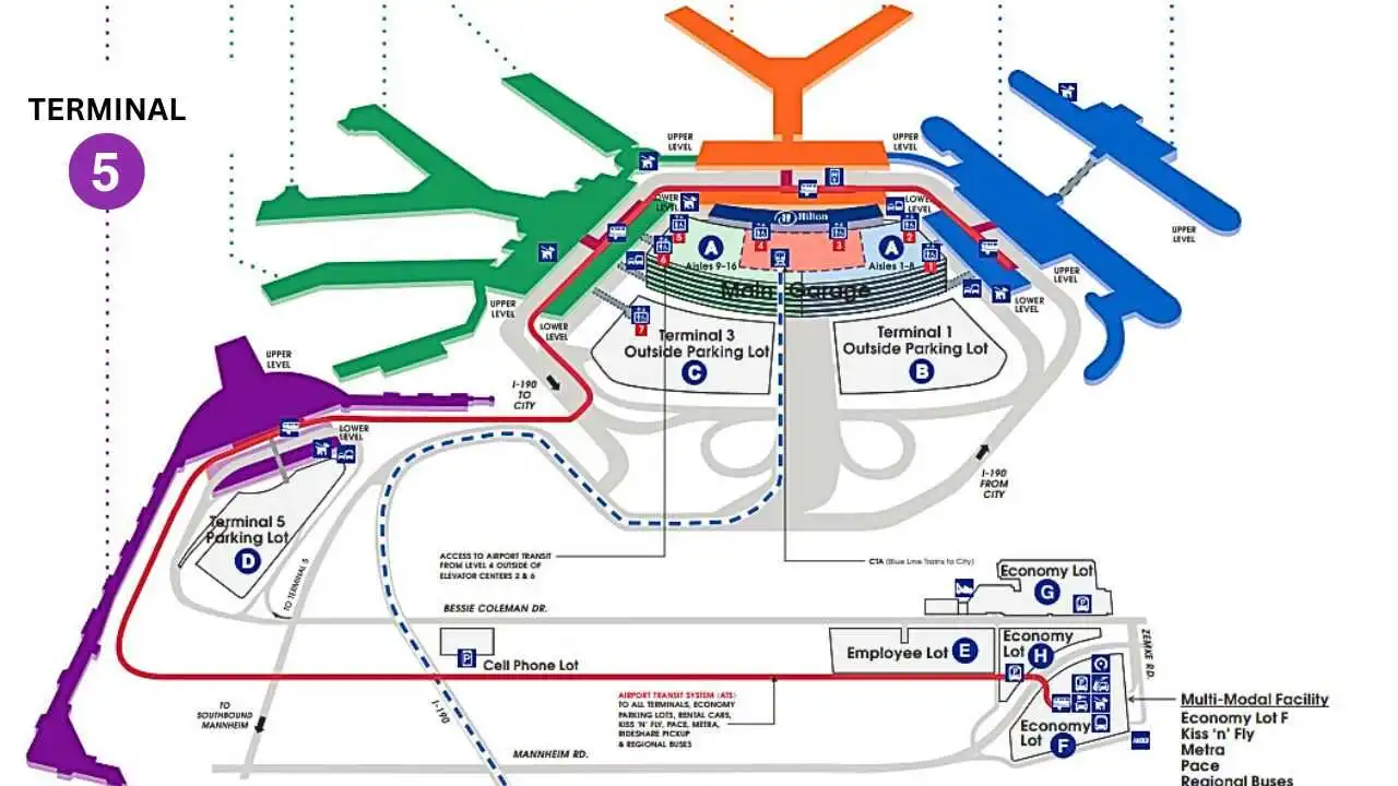 Frontier Airlines operates from Terminal 5 at Chicago O’Hare Airport (ORD)