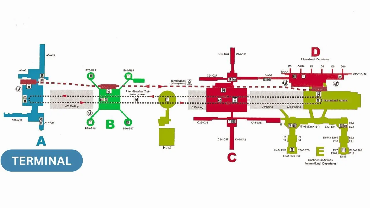 IAH Terminal A map for Frontier Airlines departures and arrivals