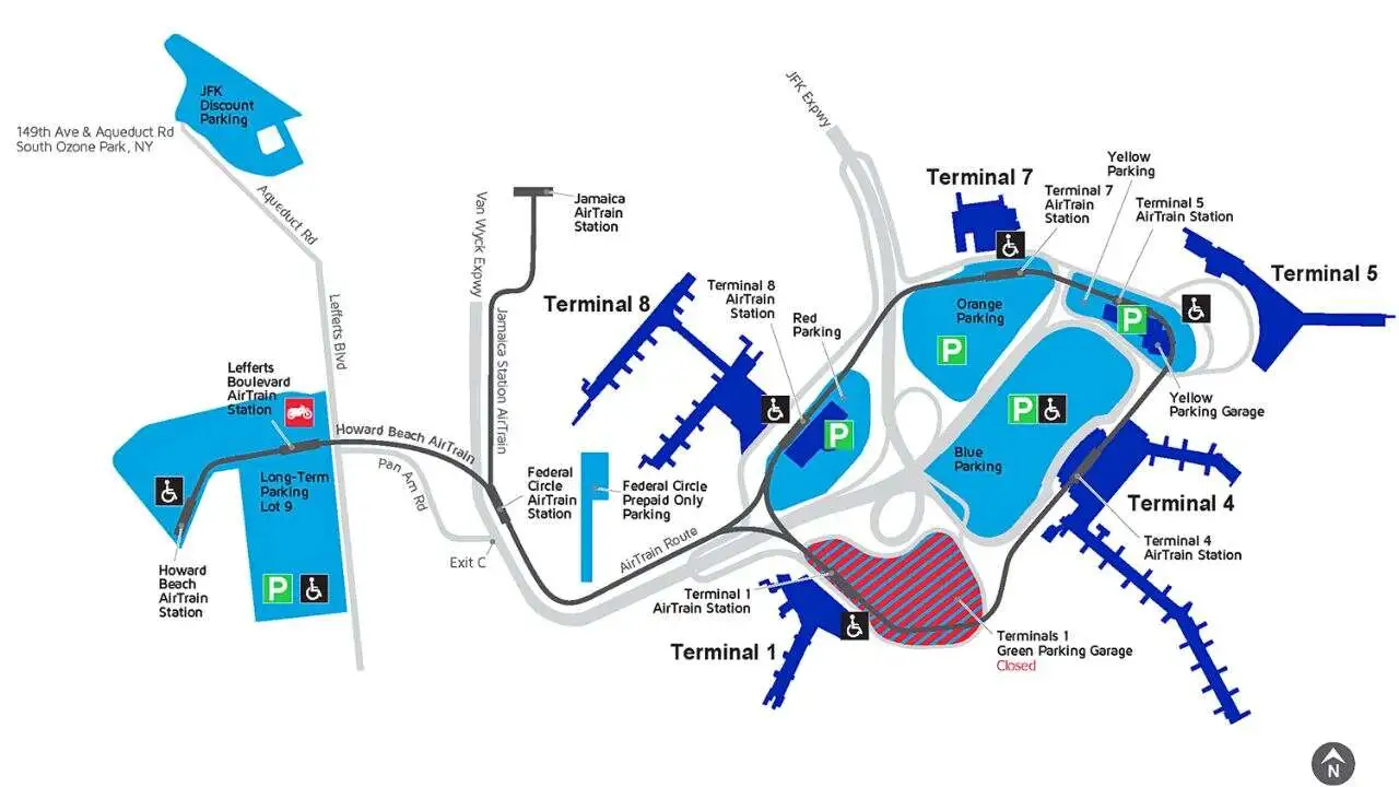 JFK Airport map showing terminals gates parking and AirTrain