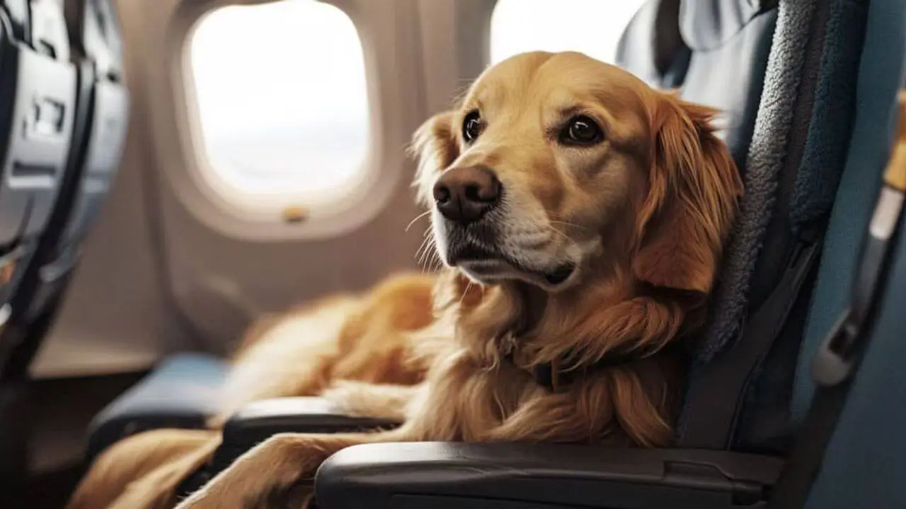 Large dog traveling in an airline cabin