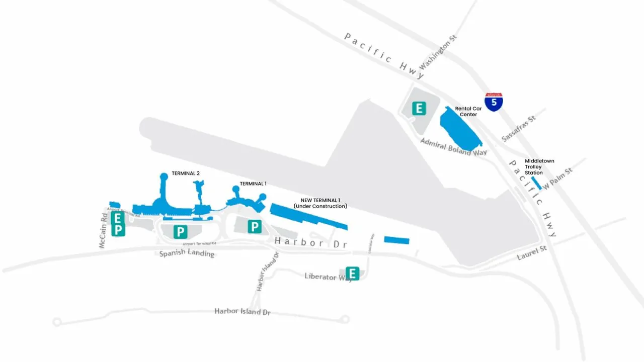 Map of Terminal 1 at San Diego International Airport SAN