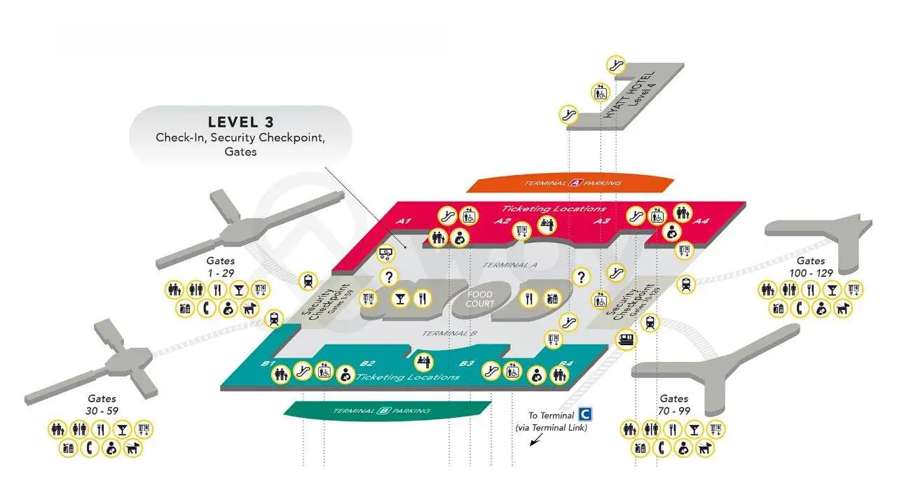 Map of Terminal A at Orlando International Airport MCO for Southwest Airlines gates and layout