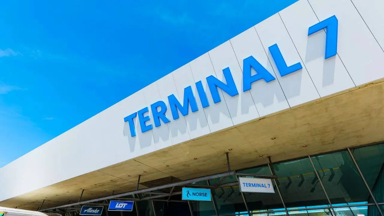 JFK Terminal 7 interior view with airline gates and passenger facilities